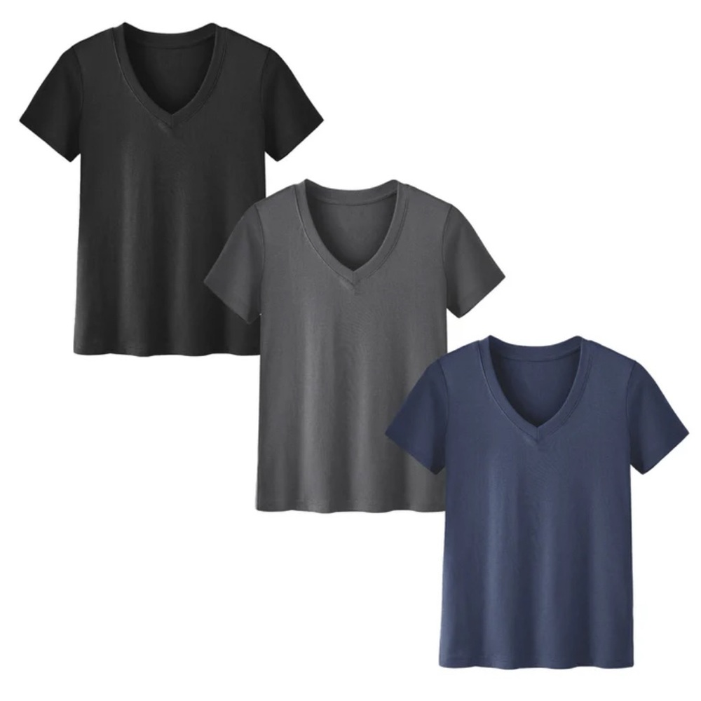 Showitty 3 Pack Short Sleeve V Neck Basically T-Shirts Womens Size Large
